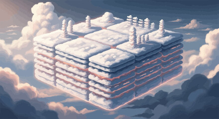 Stacks of money floating in clouds. © Percetakan