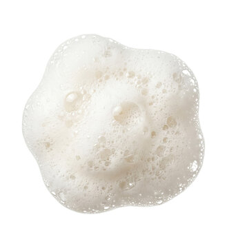Top-down view of white soap foam lather with bubbles on a transparent background