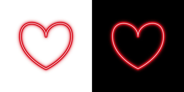 Two glowing red neon hearts icon shapes symbol of love romantic backdrop illustration