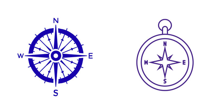 Compass Rose and Pocket Compass Icons isolated on transparent background
