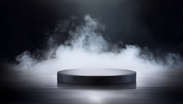 dark abstract podium with white fog and reflexions place for product display