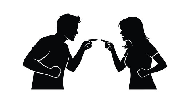 man and woman arguing silhouette against a white background silhouette