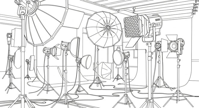 Photographers arrange studio lights and reflectors for a shoot indoors