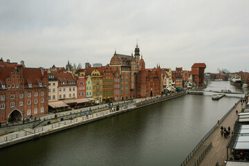 Obraz premium Panoramic view from Granary Island of the Old Town of Gdańsk, Poland.