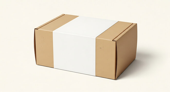 Brown cardboard box with white paper sleeve mockup