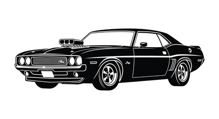Obraz premium Classic muscle car silhouette black and white automotive illustration on a white background silhouette