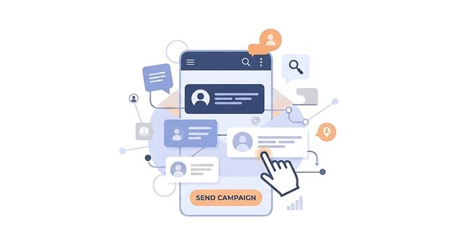 Vector graphic of email marketing campaign on a white background