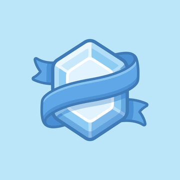 A shiny blue hexagonal gem wrapped in a decorative ribbon icon