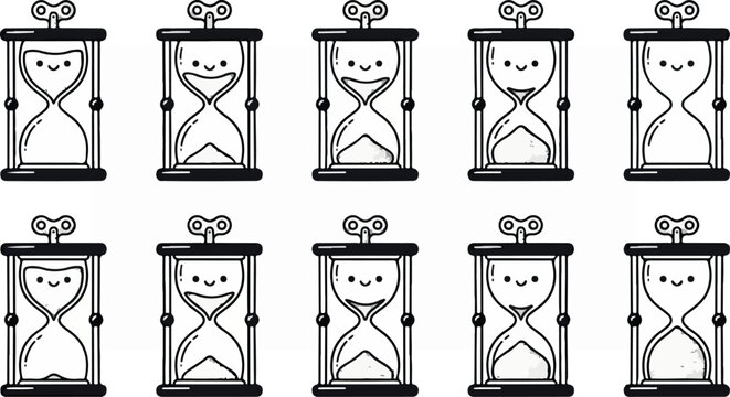 Hourglass buffering icons with clock