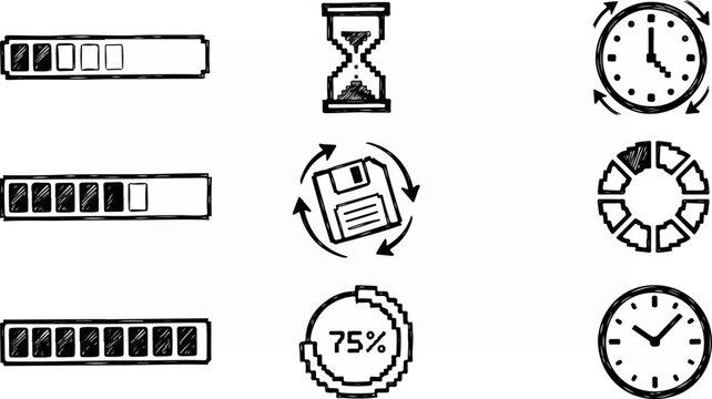 Pixel art loading icons lineup