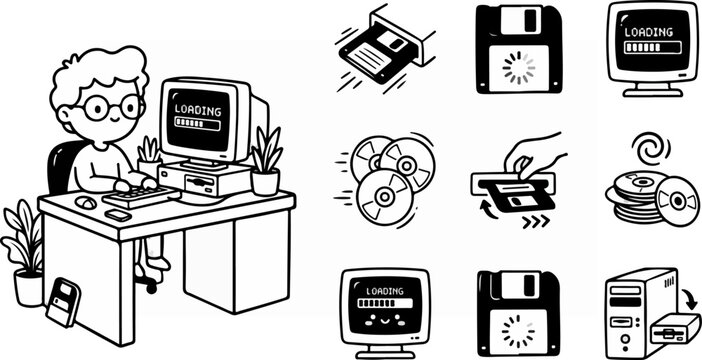 Retro buffering icons set