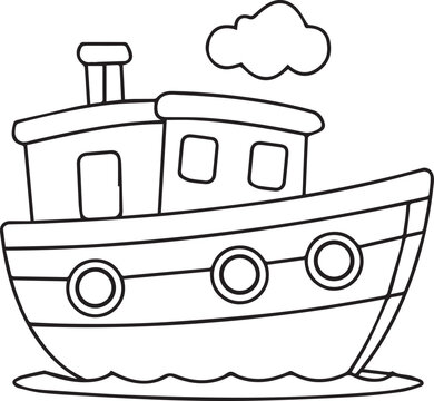 Cute Toy Boat Coloring Page for Kids Printable Outline Line Art
