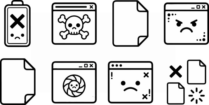 System crash error icons set