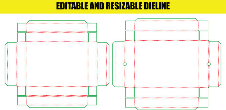 Rectangular packaging box dieline template for manufacturing with foldable flaps and precise structural scoring guide lines
