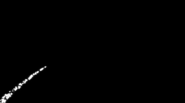 Beautiful arching star particles trail animation with transparent alpha channel background for cinematic text reveal overlay 4k motion graphics