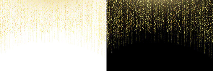 Luxury golden glitter strands with sparkling confetti and glowing bokeh particles cascading over a black background. Shimmer texture with twinkling stars, festive lights, PNG holiday decoration  © Thuin_prodesign