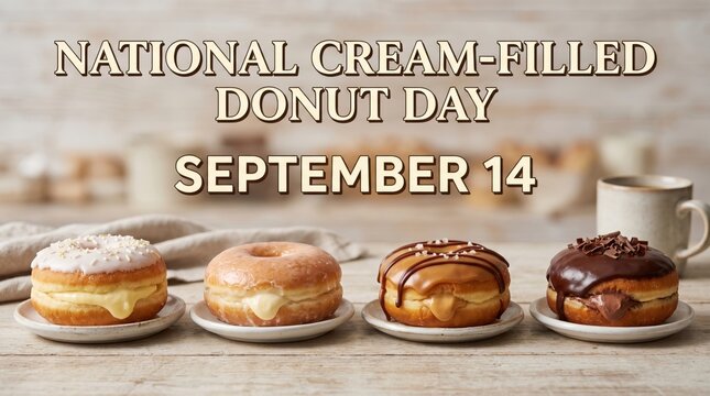 Donuts on plates for National Cream-Filled Donut Day