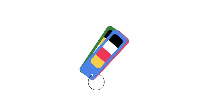 Colorful keychains with different colored rectangles on white background
