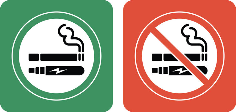 No vaping no smoking warning sign set, forbidden tobacco and electronic cigarette symbols, safety prohibition icons on transparent background vector.