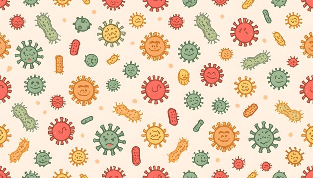 Cute cartoon virus seamless pattern