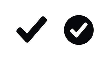 Check mark icons in black silhouette style against a white background silhouette checkmark tick validation © Mithon