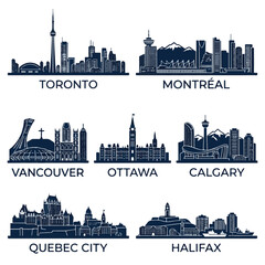Naklejka premium Canadian City Skylines Collection Vector Set Digital Art