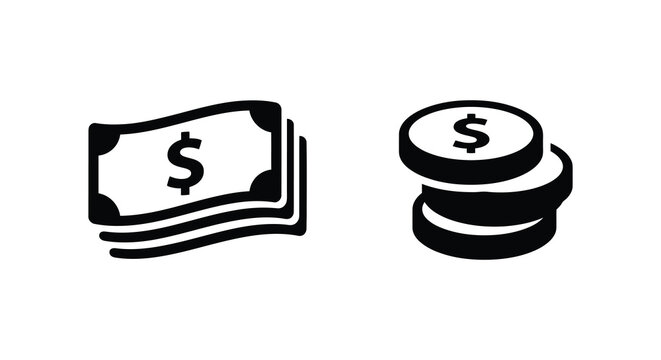 Stack Of Money And Dollar Coin Silhouette In Black And White cash currency bills banknote
