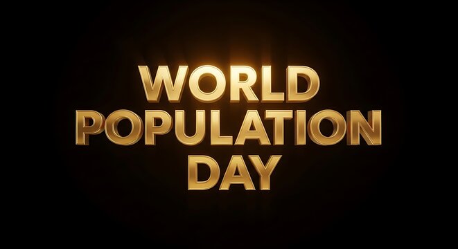 World population day 3d gold text typography on black background for social media celebration