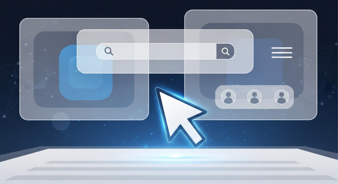 Cursor clicking on a search bar in a digital interface.