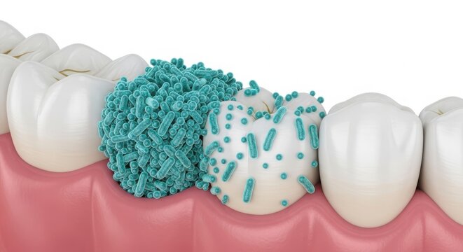 3d illustration of dental plaque and bacteria on human teeth