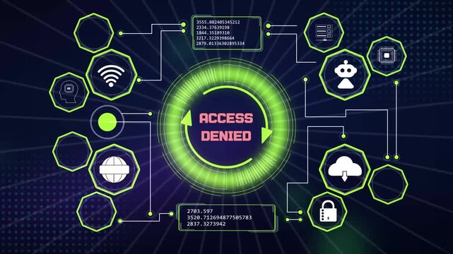 Access denied firewall protection system security alert layout perfect for server hacking incident reports