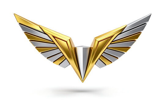 Metallic Gold And Silver Wings Icon Isolated On White Design