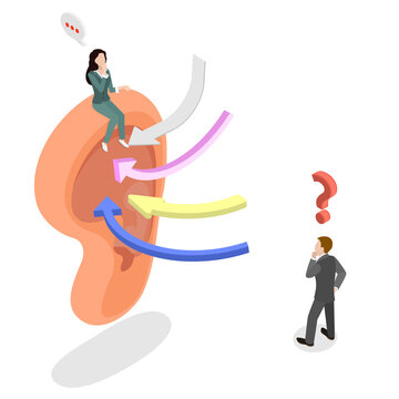 3D Isometric Flat  Illustration of Attentive Listening, Focusing On What Others Are Saying