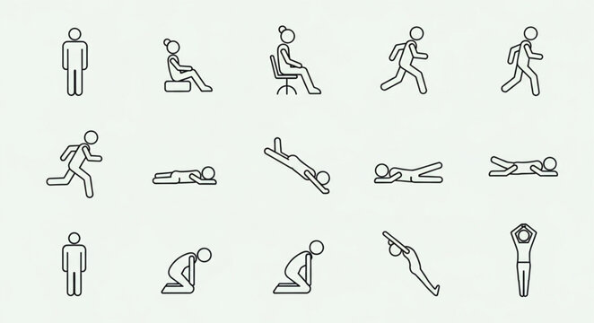Collection of simplified human figure icons showing various poses and activities.