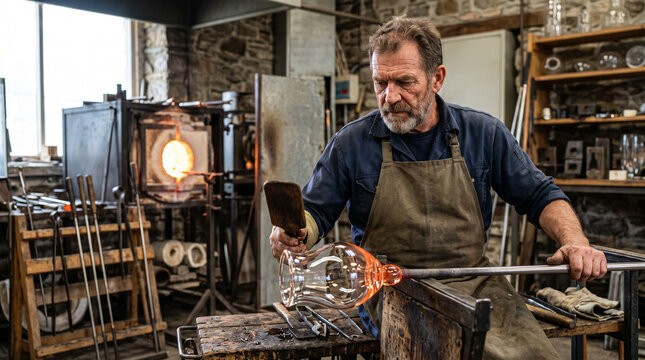 Artisan Blacksmith Inspecting Handcrafted Metalwork