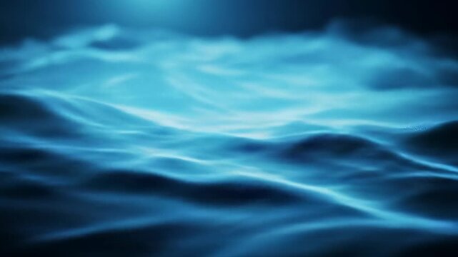 A deep sapphire blue abstract surface undulates subtly with slow, fabric-like waves and organic folds, evoking liquid velvet. Soft ambient light creates dynamic depth. Serene tranquil atmosphere.