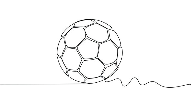 continuous one line drawing of soccer football ball, minimalist sports outline illustration, championship game concept for competition, teamwork, training and recreation