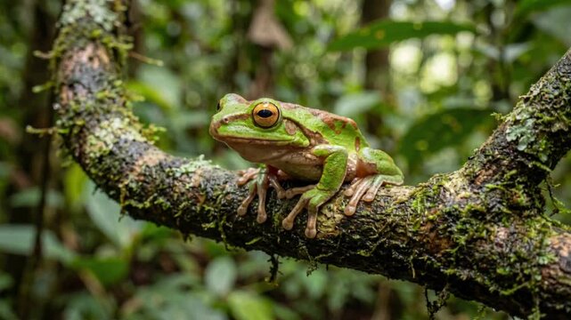 costa rica javan tree frog close up on sitting on branch