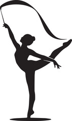 Fototapeta premium Rhythmic gymnast with ribbon, young woman performing artistic dance with elegance, vector silhouette illustration on white background.