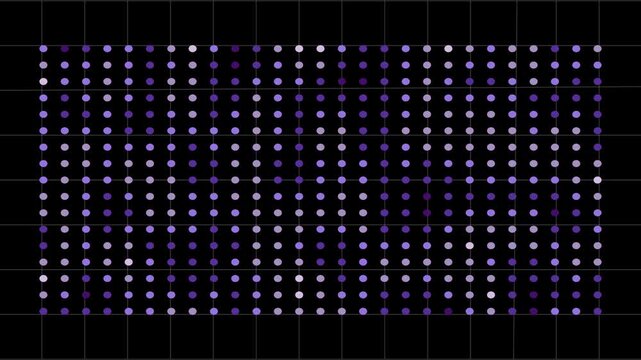 Illustrated animation with geometric pattern distribution of colored dots on a dark background