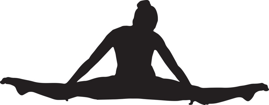 Gymnast performing straddle split, flexible female athlete in elegant pose, full body isolated vector illustration design.
