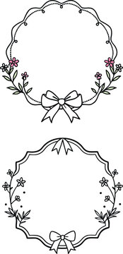 Collection of kawaii star and moon frames with ribbon bows decorative ornament