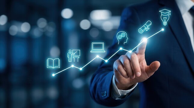 Online education and skill development concept featuring AI powered personalized learning.