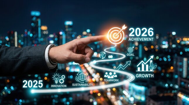 Business planning concept featuring a strategic roadmap and 2026 success target.