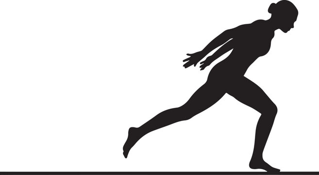 Silhouette of a female runner in starting block pose, sprint and race concept on transparent background.