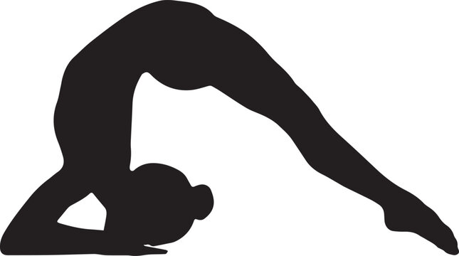 Gymnast silhouette doing backbend exercise showing flexibility and strength isolated on transparent background for athletic project.