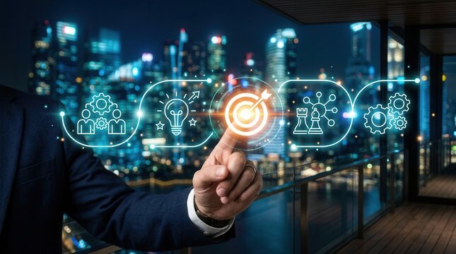 Pointing at a target in a business innovation process for product idea generation and transformation.