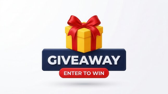 Win prize promotion with a red enter to win button and yellow gift box icon.