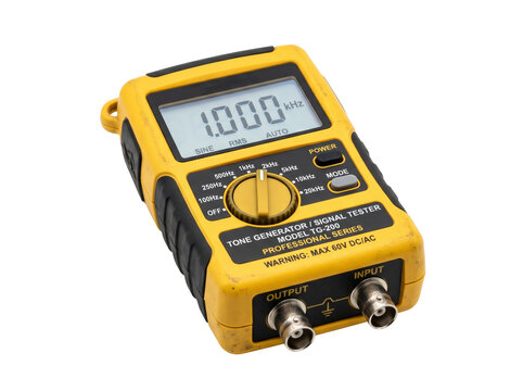 Professional Tone Generator Signal Tester with Digital Readout Isolated on Transparent Background &ndash; Handheld Network Diagnostic Tool PNG