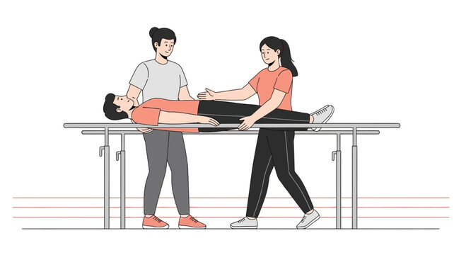 Physical Therapists Assisting Patient on Parallel Bars